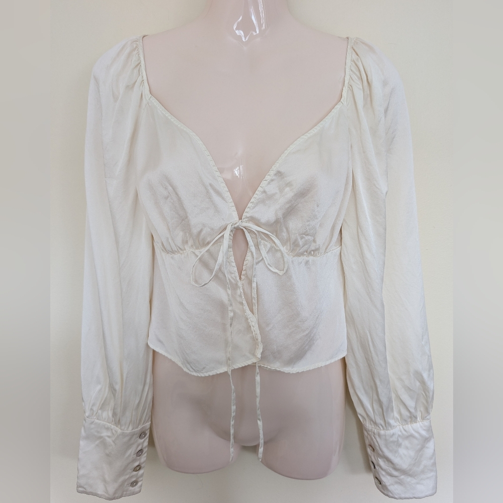 Silk Maison Tie Front Line Sleeves Blouse Top Small